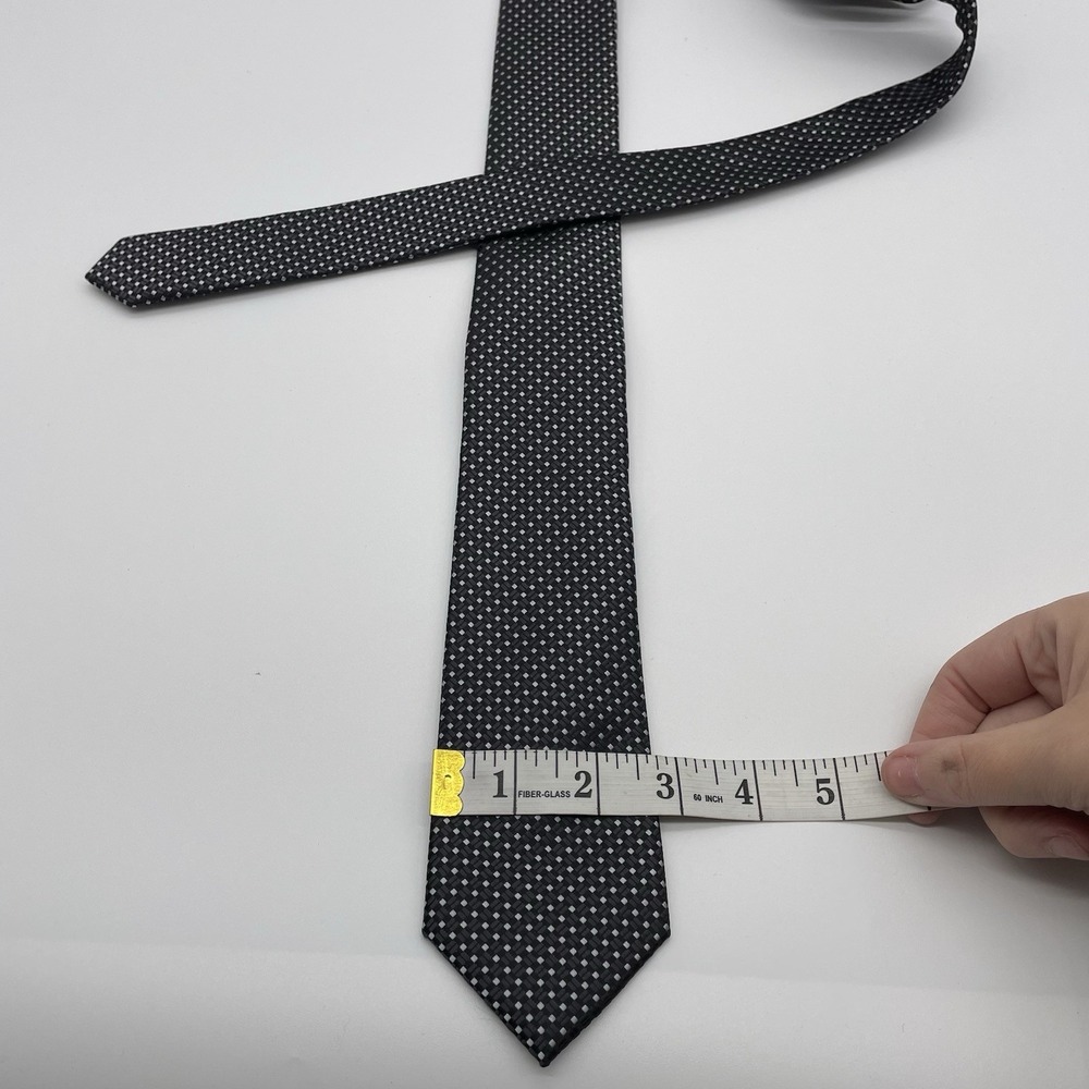 Bespoke Men's 100% Polyester Tie Black Silver Gray White Necktie - Picture 4 of 5
